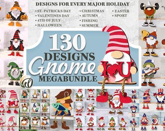 Pacote Gigante de Gnomos 3D Recortados a Laser, com 130 modelos de gnomos recortados a laser para decoração de festas, Halloween, prateleiras de madeira e Natal.