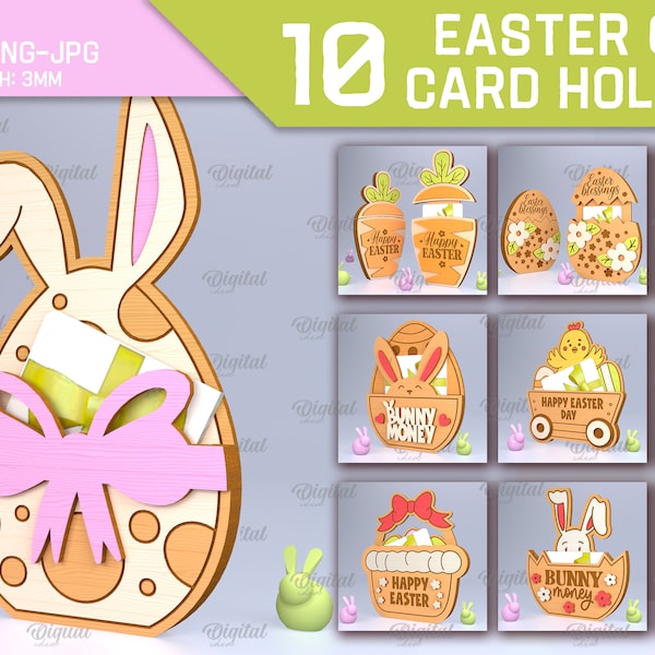 3D Easter gift card holders bundle, gift card holder lasercut, card holder box, Easter gift, Easter egg svg, Easter bunny svg, Happy Easter