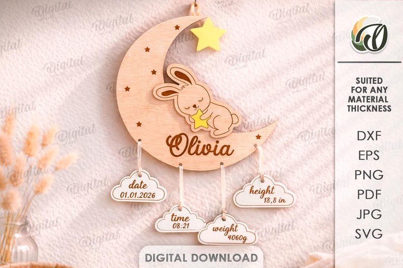 3D Personalized Baby Birth Stats Signs Bundle, Nursery Decor Laser Cut ...