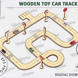 3D 木製おもちゃの車のトラック、パズル道路トラック レーザーカット、道路交通標識 SVG、子供用 SVG、子供用レーザーカット、道路 SVG、レース トラック