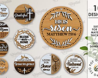 Christian round signs bundle, Christian Door Hanger Svg, hanging sign svg, layered ornament, religious svg, Cross Svg, Door Sign Svg