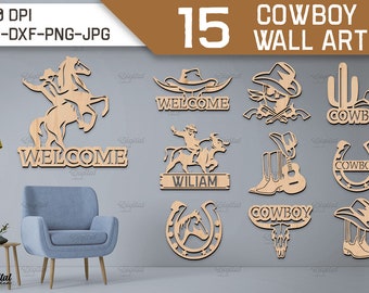 Cowboy wall art bundle, cowboy laser cut, cowboy monogram, personalized wall sign, western svg, rodeo, wild west, welcome sign, farmhouse