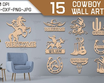 Cowboy wall art bundle, cowboy laser cut, cowboy monogram, personalized wall sign, western svg, rodeo, wild west, welcome sign, farmhouse