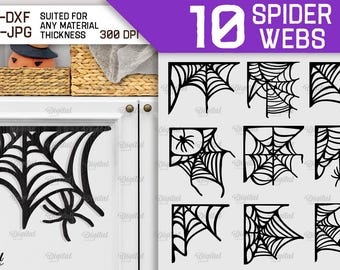Paquete de decoración de telaraña de Halloween, arte de pared de madera de Halloween cortado con láser, arte de pared de madera aterrador svg, percha de telaraña espeluznante svg