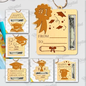 Paquete de porta billetes de graduación 3D, porta billetes cortado con láser, tarjeta de dinero personalizada, tarjeta porta billetes personalizada SVG, citas de graduación SVG