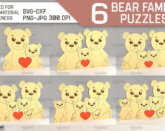 Wooden bear family puzzle, up to 5 children, 3D laser cut family love puzzle, custom bear figurines svg, personalized bear family keepsake
