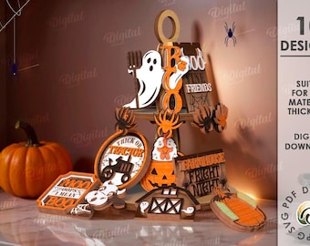 3D Farm Halloween tier tray decors bundle, home sign laser cut, gothic farmhouse tiered tray set, Halloween quotes svg, spooky home decor