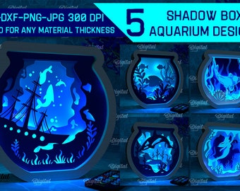 Lot de boîtes d'ombre pour aquarium, papier découpé sous-marin, découpe de papier 3D, créations en papier en couches, boîte à lumière de l'océan découpée au laser, svg marin