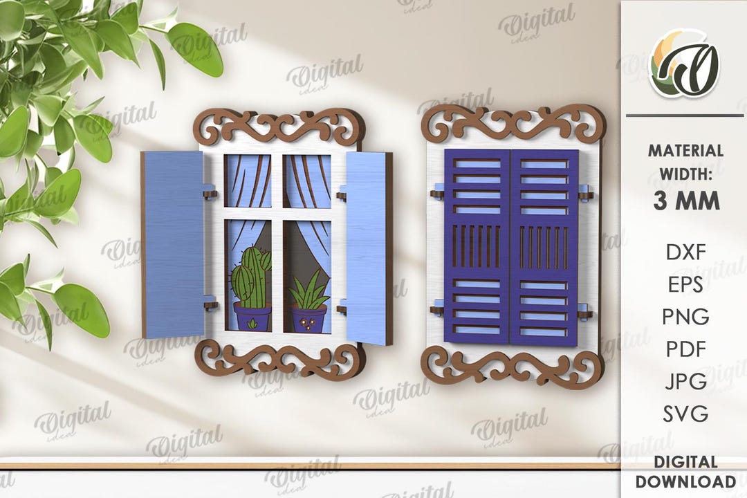 3D Decorative Window Ornament, Closing Window Laser Cut, Layered Wall ...