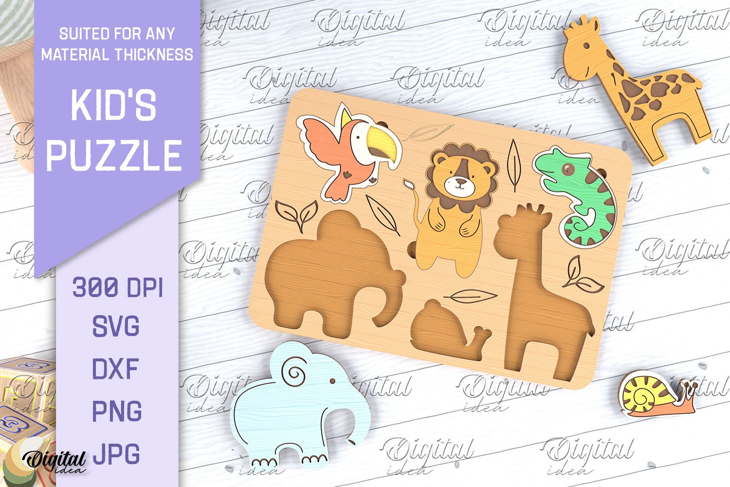 Wooden Kids Puzzles Bundle, 3D Laser Cut Puzzle SVG, Cute Animals ...