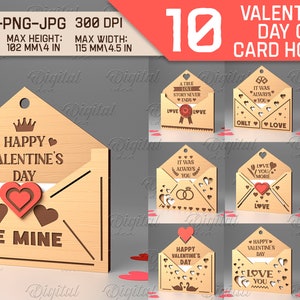 Paquete de titulares de tarjetas del Día de San Valentín, corte láser de titular de tarjeta de regalo de sobre, corte láser de letras 3D, titular de vales, regalo de San Valentín, citas de amor