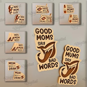 3D Mother&#39;s day magnets bundle, mom gift fridge magnet laser cut, funny mothers day sarcastic quotes and sayings, funny kitchen magnets svg