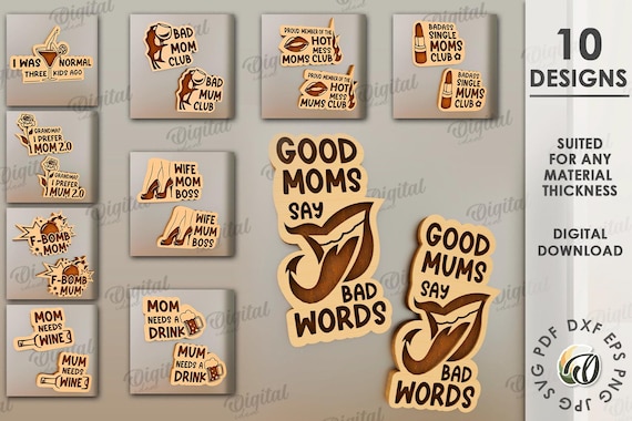3D Mother's day magnets bundle, mom gift fridge magnet laser cut, funny mothers day sarcastic quotes and sayings, funny kitchen magnets svg