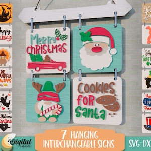 Hanging Interchangeable Sign sets bundle, Interchangeable Seasonal Signs lasercut SVG, Halloween, Thanksgiving, Christmas, St. Patrick's Day