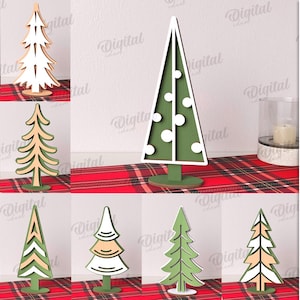 3D Christmas trees bundle, layered pine tree laser cut, winter wooden decor, shelf sitter svg, Xmas tree stand, glowforge files