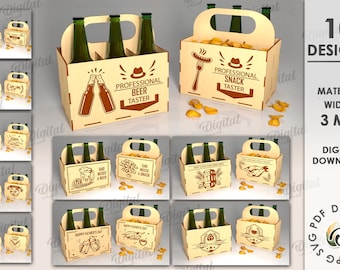 3D houten bundel met houders voor bier en lekkernijen, bier- en snackhouder lasercut, vaderdagcitaten svg, draagbare bierfles en snackdoos svg