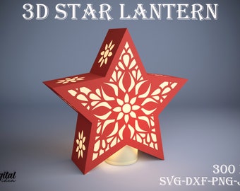3D Sterlantaarn, Kerstlamp, Papercut lantaarnsjabloon, Stervormige lamp SVG, 3D-papier knippen, Nachtlamp, Boho, Home decor, lightbox SVG,