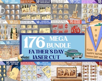 Father's day Laser cut Mega Bundle, 176 Happy Fathers day deisgns, 3D Dad laser cut SVG, wooden tea light lantern, gift card holder svg