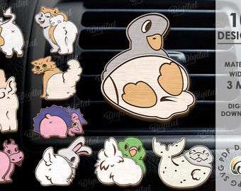 3D Wooden car air fresheners bundle, car vent freshener clip laser cut, car decoration, funny animals svg, car accessories, oil diffuser