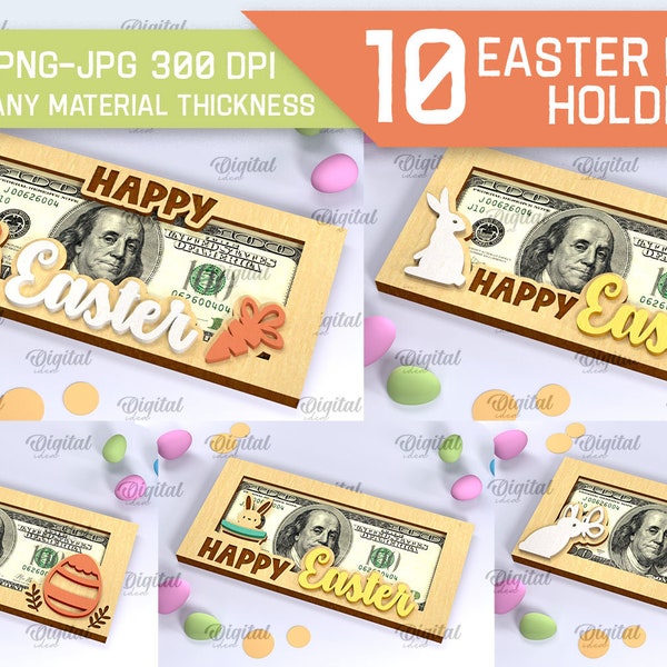 3D Easter money holders bundle, money box laser cut, banknote holder lasercut, happy easter svg, cash envelope lasercut, easter quotes svg