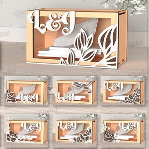 Bruiloft herinneringsdozen lasergesneden bundel, 3D-doos glowforge, gepersonaliseerde aandenkendoos, houten cadeaubon opbergdoos svg, fotodoos, spaarpot