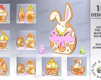 Paquete de porta tarjetas de regalo de Pascua en 3D, porta tarjetas de regalo cortado con láser, caja para porta tarjetas, regalo de Pascua, huevo de Pascua svg, conejito de Pascua svg, Feliz Pascua