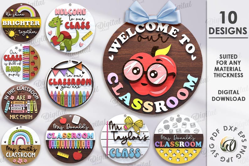 3D Classroom Round Signs Bundle, School Sign Laser Cut, Personalized ...