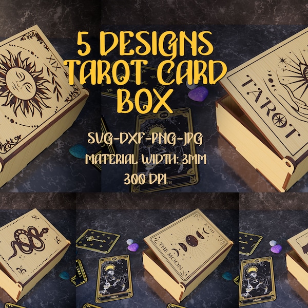 Tarot card boxes bundle, Halloween laser cut, Tarot 3D lasercut SVG, Tarot card deck box, Tarot card holder, Engraved taror gift boxes SVG