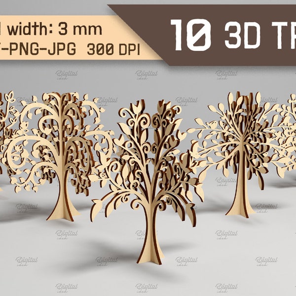 3D Bäume Laserschnitt Bundle, freistehende Bäume, Baum mit Herzen svg, Wohnkultur aus Holz, Familienbaum, Wunschbaum Lasercut, rustikaler Ständer svg