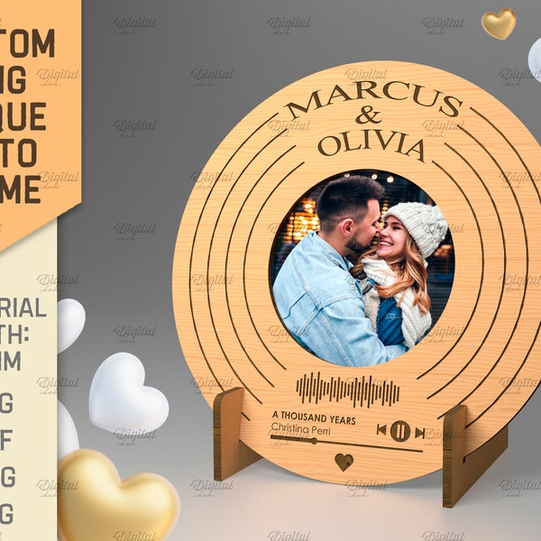 3D Personalized song plaque photo frame, custom spotify playlist, music picture frame with stand, anniversary gift, 3D valentine laser cut