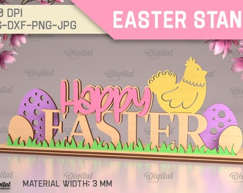 Happy Easter svg, 3D Easter stand, easter sign laser cut, spring sign, easter home decor, standing easter sign, shelf sitter svg, home decor