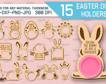 Pakiet Wielkanocnych posiadaczy Play Doh, laserowo wycinane uchwyty PlayDoh, kartka Wielkanocna dla dzieci, Play-Doh lasercut SVG, Wesołych Świąt SVG, Easter Bunny SVG