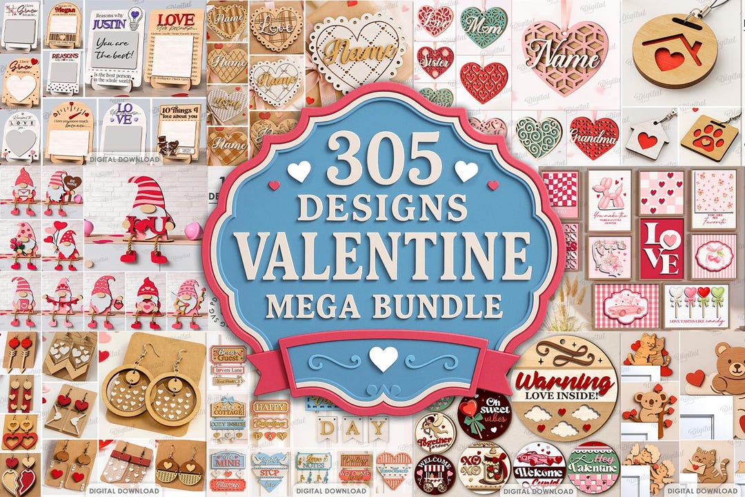 3D Valentine's Day Laser Cut Mega Bundle, 305 Valentine Designs ...