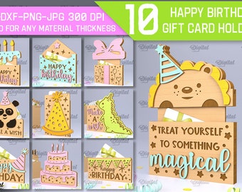 Birthday gift card holders bundle, 3D gift card holder lasercut, card holder box, happy birthday gift, cute gift card holder, kids laser cut