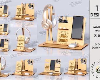 Bundel houten bureau opbergers voor mannen, 3D-dockingstation voor papa lasergesneden, telefoonstandaard, vaderdag svg, kantoororganisator, headsethouder