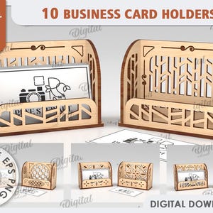 Dekorative 3D Visitenkartenhalter Bundle, Holz Visitenkartenhalter Laserschnitt, Bleistifthalter, Büro Visitenkarten Aufbewahrung, Schreibtisch Organizer