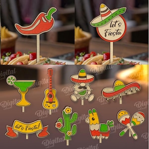 3D bundel Cinco de Mayo taarttoppers, Mexicaanse cupcake topper decor lasergesneden, Cinco de Mayo citaten svg, houten taarttopper, fiesta decor