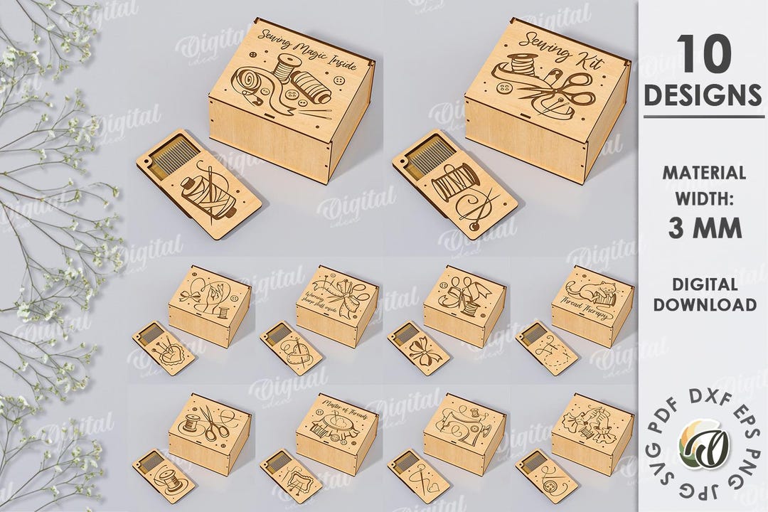 3D Needle and Thread Boxes Bundle, Embroidery Storage Laser Cut, Wooden ...