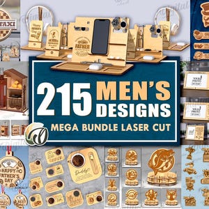 3D Herren Laserschnitt Mega Bundle, 215 Vatertags Designs, Großvater Geschenk, Angeln svg, Weinkiste Laserschnitt, Fotorahmen, Geschenkbox aus Holz