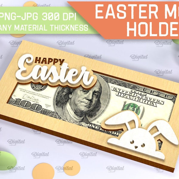 3D Easter money holder, money box laser cut, banknote holder lasercut, happy easter svg, cash envelope lasercut, easter quotes svg