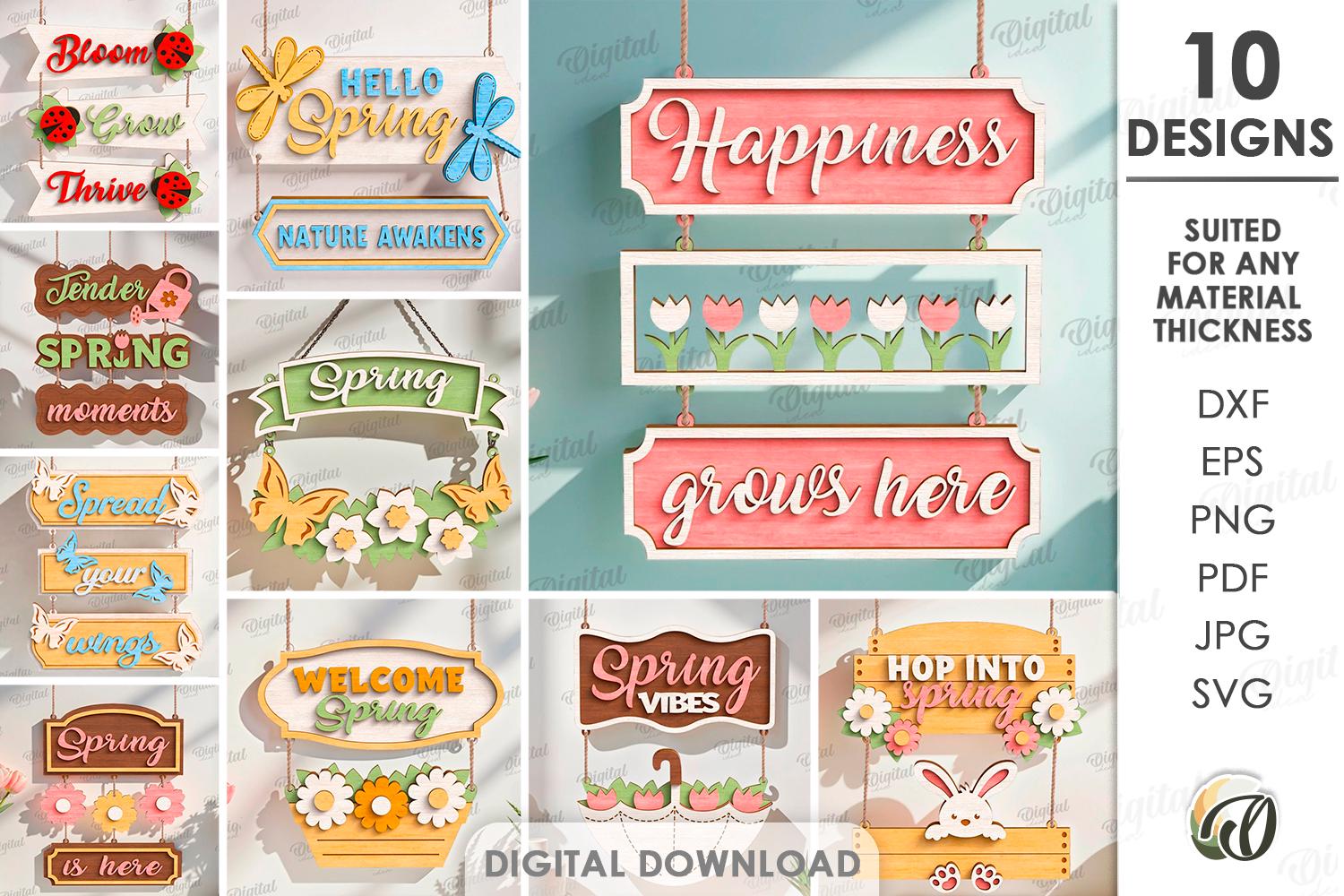 Handorf Spring Sign 3D Hello Spring Signs Bundle, Layered Spring Decor Laser Cut Files ...