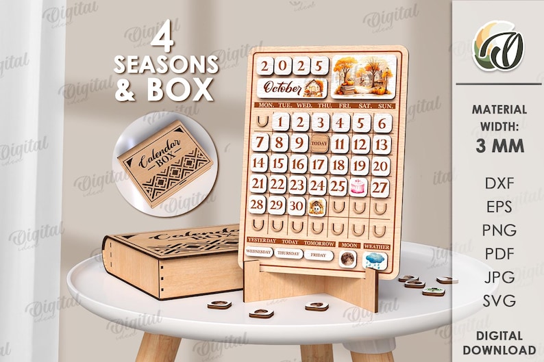 3D Perpetual Calendars With Boxes Bundle, Desk Calendar Laser Cut ...