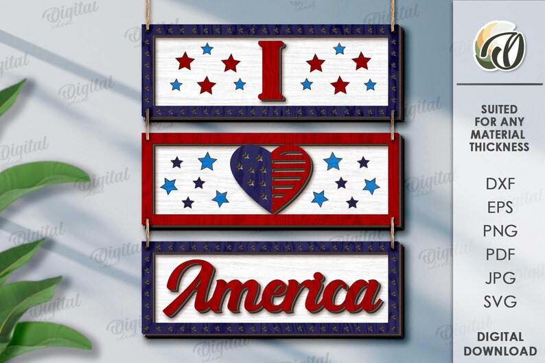 Peut inclure: Trois panneaux rectangulaires en bois sur le th&egrave;me patriotique. Le panneau sup&eacute;rieur indique "I" avec des &eacute;toiles rouges et bleues. Le panneau du milieu pr&eacute;sente un c&oelig;ur avec des &eacute;toiles. Le panneau inf&eacute;rieur dit "America" en script rouge.