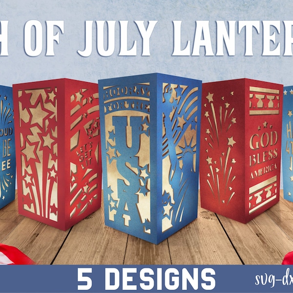 4th of July papercut lantern bundle, Independence day lantern template, 3D paper cut light SVG, tealight candle lantern, 3D papercut