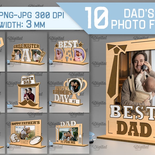 3D Father's day photo frames bundle, best dad svg, picture frame with stand, 3D laser cut frame, happy father's day svg, super dad svg