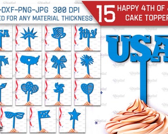 4th of July cake toppers bundle, happy 4th of july cupcake topper laser cut, cake topper paper cut, independence day svg, america svg