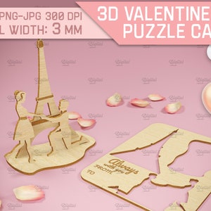 Tarjeta de rompecabezas de amantes 3D, tarjeta de felicitación cortada con láser del día de San Valentín, regalo de San Valentín personalizado, soporte de tarjeta de amor, amantes, tarjeta emergente de madera