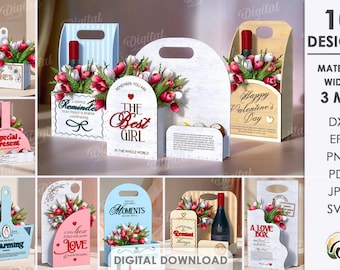 3D Gift boxes bundle, rustic flower holder laser cut files, Valentine's day, mothers day gift, wooden boho storage basket, personalized