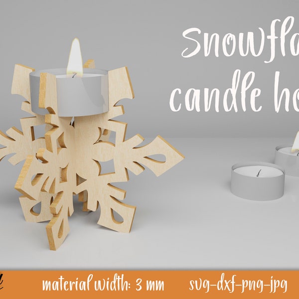 3D Snowflake candle holder laser cut file, Candle stand, Christmas laser cut file, Wood Candle holder svg, Christmas tea light candle holder