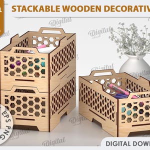 3D Stackable Decorative Wooden Boxes Bundle, Box Template Laser Cut ...